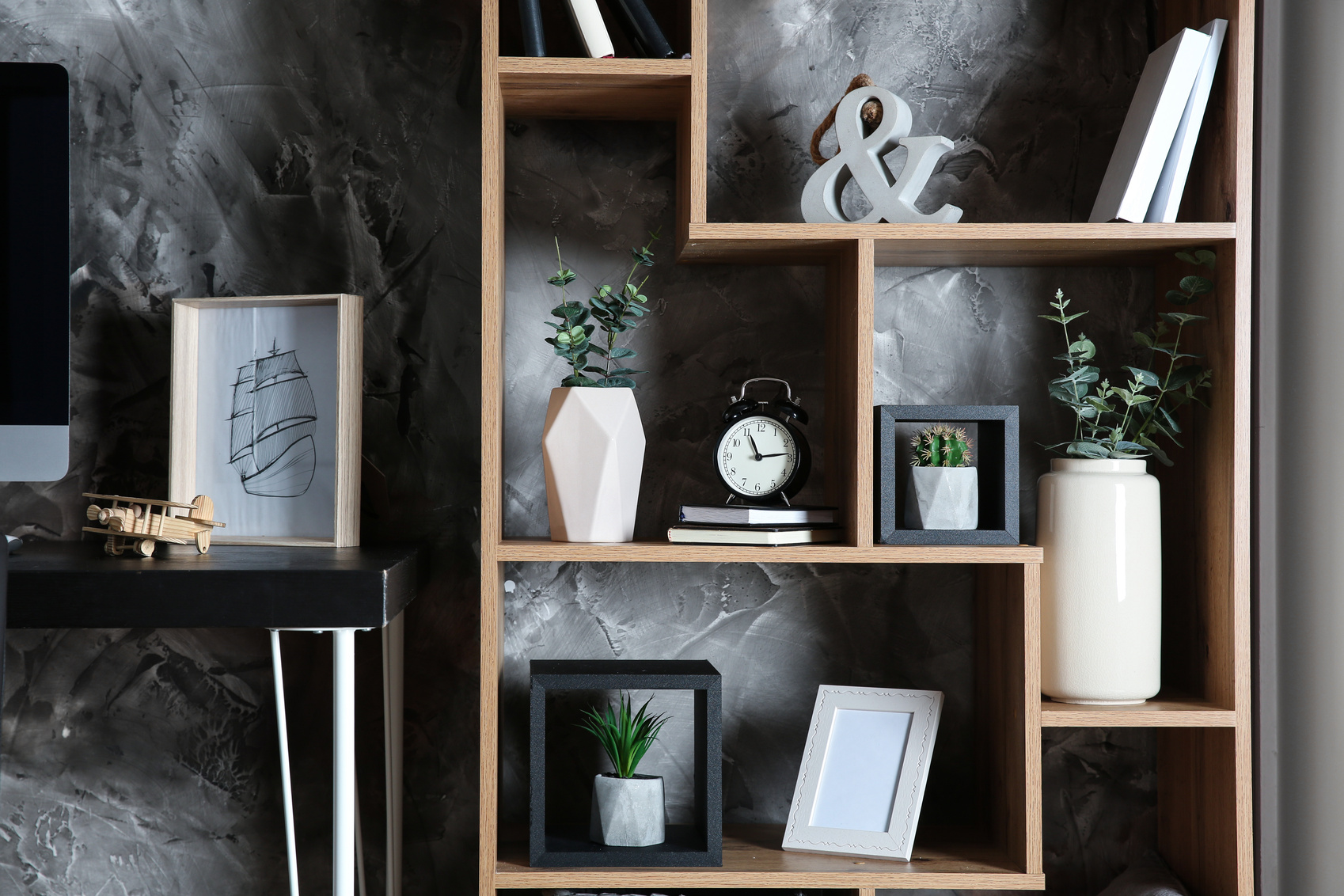 Beautiful Interior of Room with Decor on Shelves